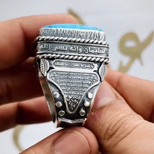 خاتم مصنوع يدويًا من الفضة الإسترلينية عيار 925 على شكل تمثال مسجد فيروزي