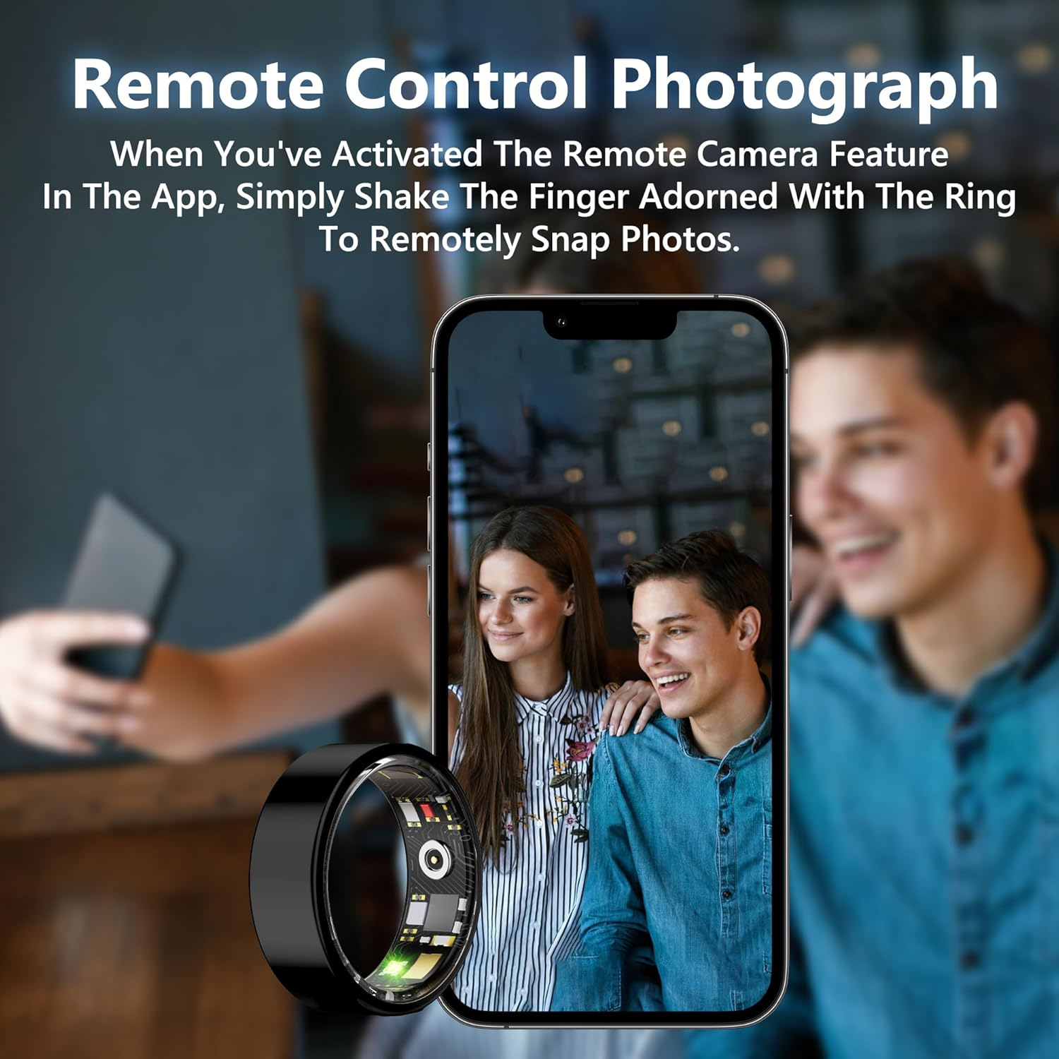 خاتم صحي ذكي للجنسين، جهاز تتبع اللياقة البدنية مزود بوظائف قياس معدل ضربات القلب، ونسبة الأكسجين في الدم، وضغط الدم، ومراقبة النوم، وعدّ الخطوات.